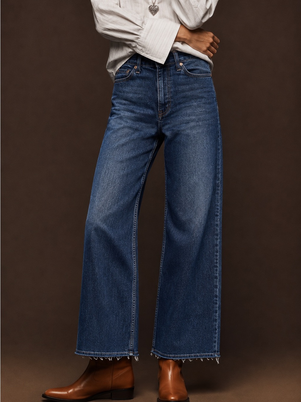 pistola Lana High Rise Wide Leg Jean Raw Hem Dark Blue Wash in Elevation 27